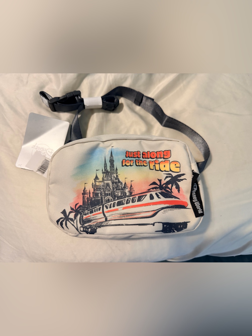 Disney White Crossbody Satchel with Retro Monorail Graphic